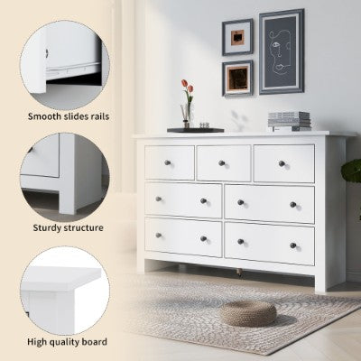White 7-Drawer Storage Sideboard Cabinet – Modern Living Room & Kitchen Cabinet (152cm)