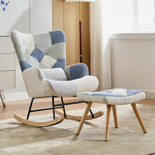 Fabric Rocking Chair for Adults – Modern Recliner Lounge Chair with Solid Wood Legs (Colourful)