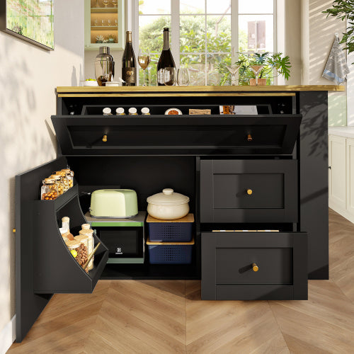 Extendable Bar Table with Storage – Black Kitchen Island & High Table (138–204cm)