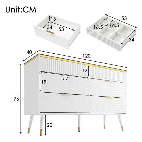 White Sideboard Cabinet with 6 Drawers