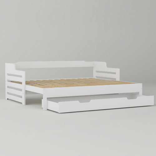 Wooden Daybed with Trundle & Storage Drawer – 3FT Single Guest Bed Sofa Bed (90 x 190 cm, White)