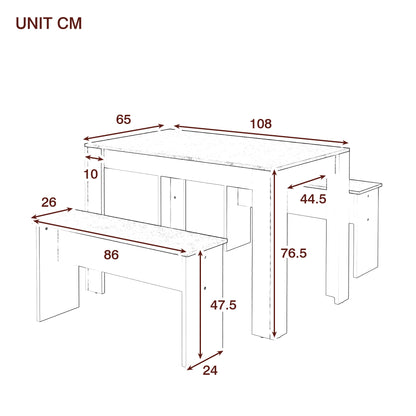 Kids Table and Bench Set – Grey & White Marble Effect Dining Table with 2 Benches