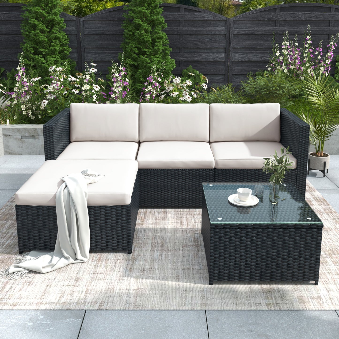 Black Rattan Corner Sofa Set 3pc