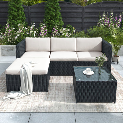 Black Rattan Corner Sofa Set 3pc
