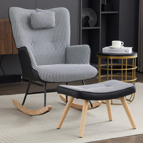 Fabric Rocking Chair for Adults – Modern Recliner Lounge Chair with Solid Wood Legs (Colourful)