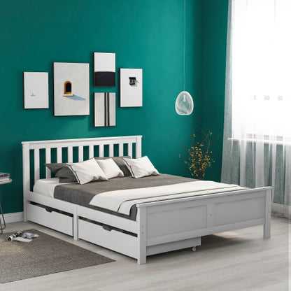 Wooden Storage Bed Frame with Drawers – 4ft6 Double Solid Pine Bed (190 x 135 cm)