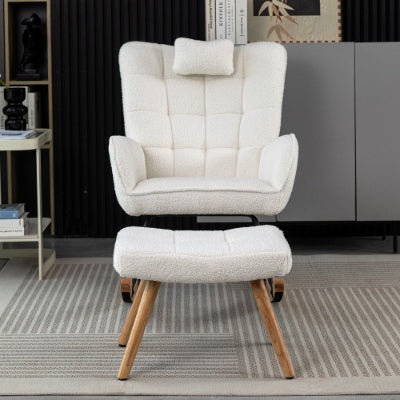 White Fabric Rocking Chair With Footstall