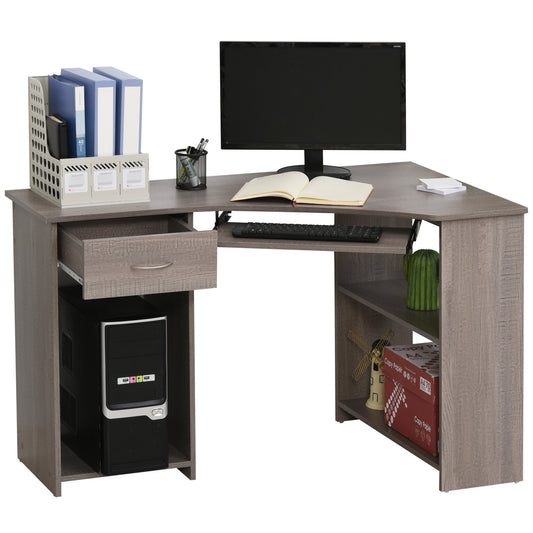 Modern Grey L-Shaped Corner Desk with Storage Shelves & Keyboard Tray (120cm)