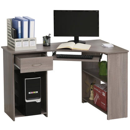 Modern Grey L-Shaped Corner Desk with Storage Shelves & Keyboard Tray (120cm)