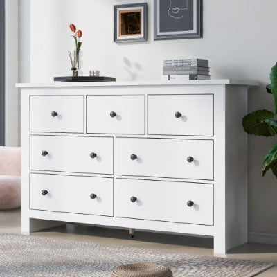 White 7-Drawer Storage Sideboard Cabinet – Modern Living Room & Kitchen Cabinet (152cm)