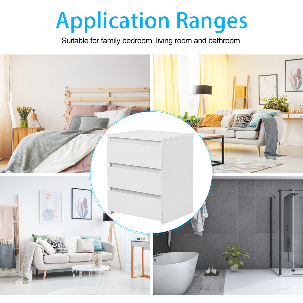 White Modern Bedside Cabinet with 3 Drawers – Stylish Nightstand Cabinet for Bedroom