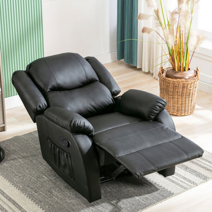 Black PU Leather Recliner Chair – Adjustable Armchair with Footrest & Side Pocket