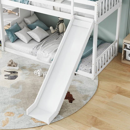 White Wooden Bunk Bed with Storage Stairs & Slide – 90 x 190cm Children’s Bed Frame