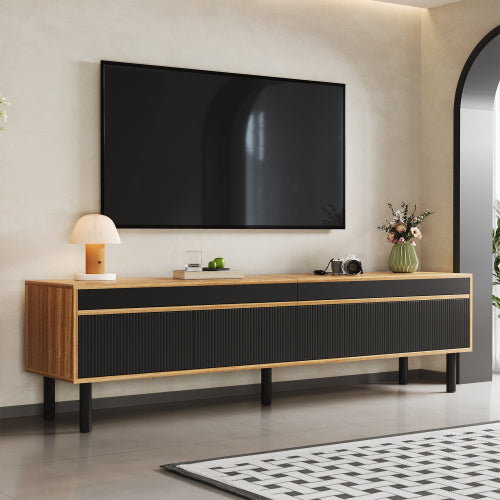 Modern TV Cabinet 170cm – Black & Wood Effect TV Stand with 4 Doors & Storage