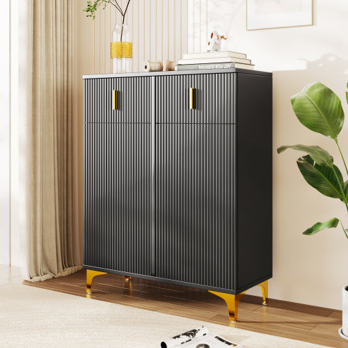 Elegant White & Gold Sideboard / Shoe Cabinet with Drawers & Adjustable Shelves (83cm)