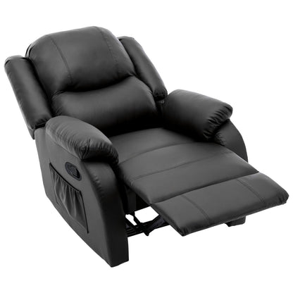 Black PU Leather Recliner Chair – Adjustable Armchair with Footrest & Side Pocket