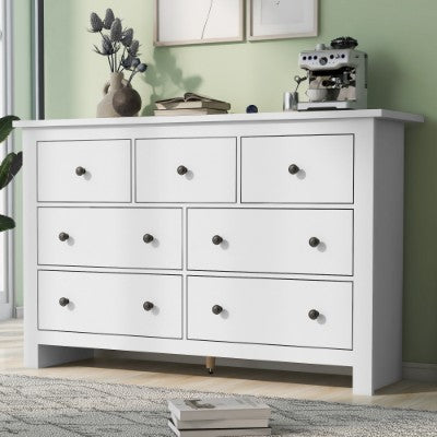 White 7-Drawer Storage Sideboard Cabinet – Modern Living Room & Kitchen Cabinet (152cm)