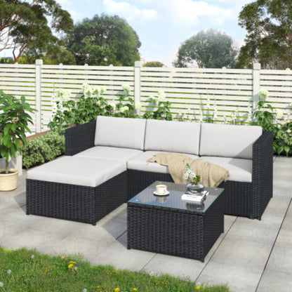 Black Rattan Corner Sofa Set 3pc