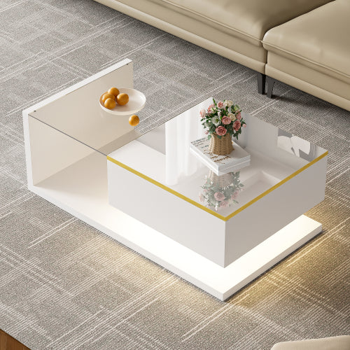 High Gloss Coffee Table with Glass Top & LED Lighting