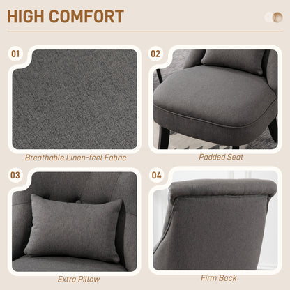 Retro Charcoal Grey Accent Chair with Wooden Legs & Button Tufting – Linen Fabric Armchair