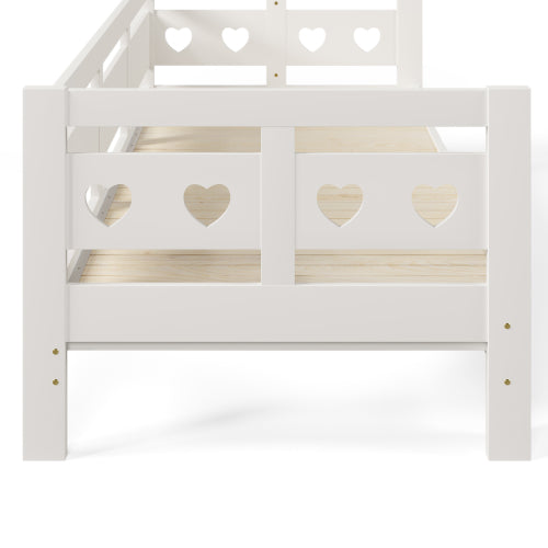 White Heart-Detail Wooden Daybed with Trundle – 3ft Single Sofa Bed (90x190cm)