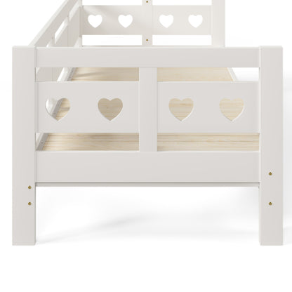 White Heart-Detail Wooden Daybed with Trundle – 3ft Single Sofa Bed (90x190cm)