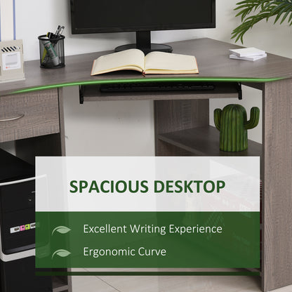 Modern Grey L-Shaped Corner Desk with Storage Shelves & Keyboard Tray (120cm)