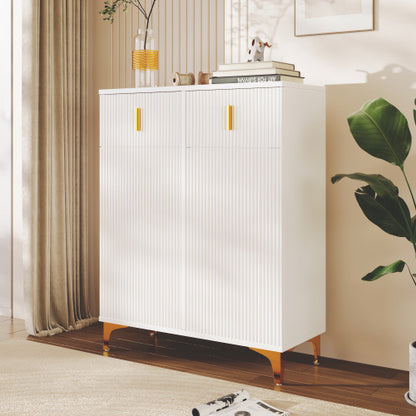 Elegant White & Gold Sideboard / Shoe Cabinet with Drawers & Adjustable Shelves (83cm)
