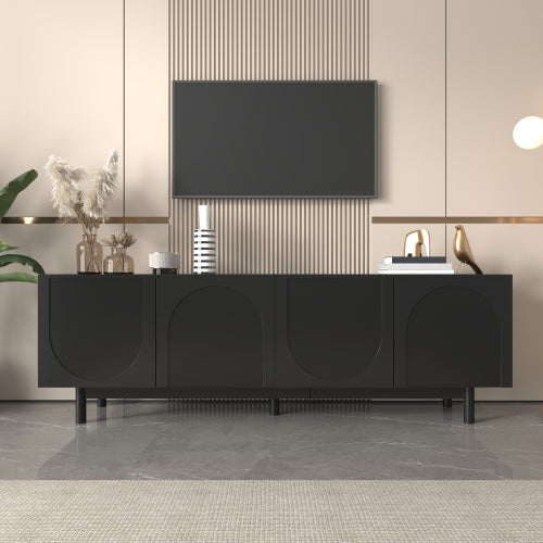 Modern Black TV Cabinet with Push-to-Open Doors & Adjustable Shelves – 175cm Lowboard Unit