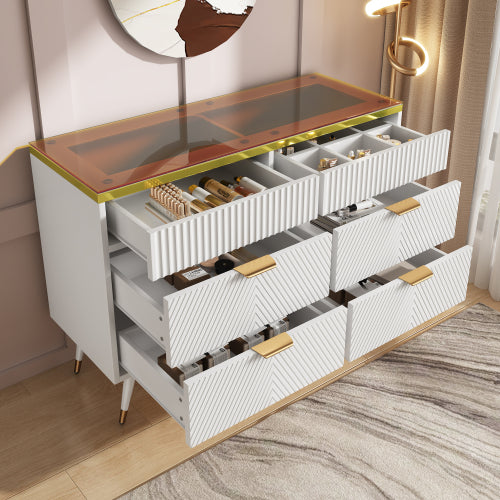 White Sideboard Cabinet with 6 Drawers