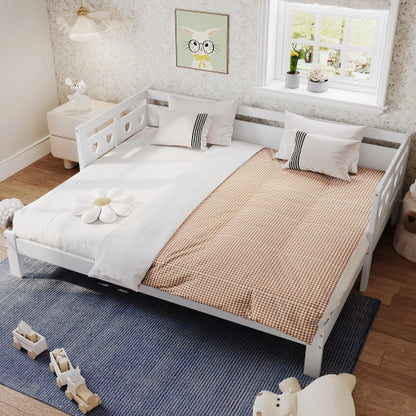 White Heart-Detail Wooden Daybed with Trundle – 3ft Single Sofa Bed (90x190cm)