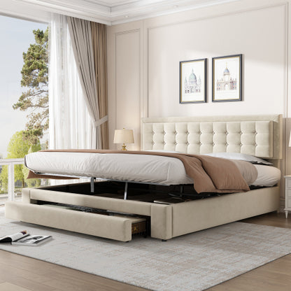 King Size Upholstered Bed 150 x 200 cm – Grey PU Bed with LED Lights, USB Charging & Storage