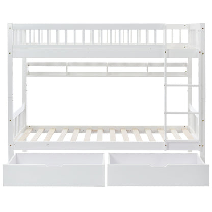 White Wooden Bunk Bed with Storage Drawer & Shelf – 3FT Single Solid Pine Frame (90x190cm)
