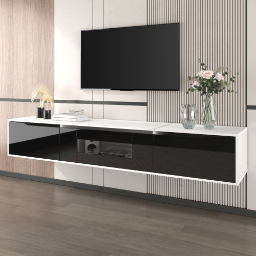 High Gloss TV Cabinet 180cm – Black & White TV Stand with LED Lights (50–59” TVs)