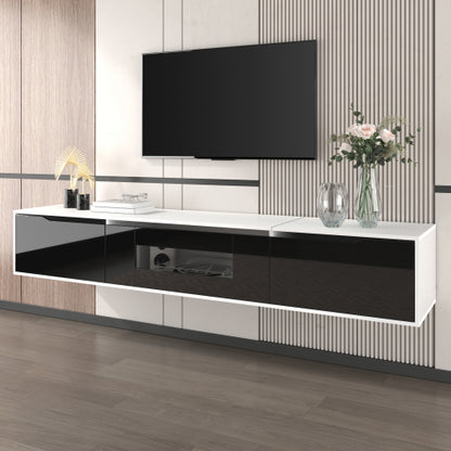 High Gloss TV Cabinet 180cm – Black & White TV Stand with LED Lights (50–59” TVs)