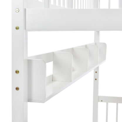 White Wooden Bunk Bed with Storage Drawer & Shelf – 3FT Single Solid Pine Frame (90x190cm)
