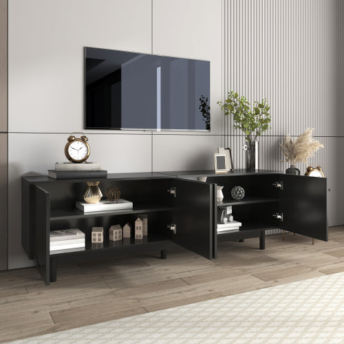 Modern Black TV Cabinet with Push-to-Open Doors & Adjustable Shelves – 175cm Lowboard Unit