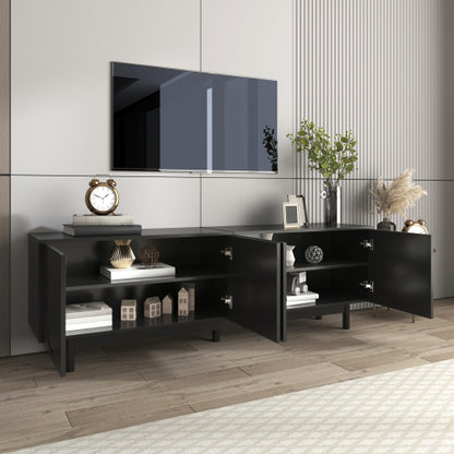 Modern Black TV Cabinet with Push-to-Open Doors & Adjustable Shelves – 175cm Lowboard Unit