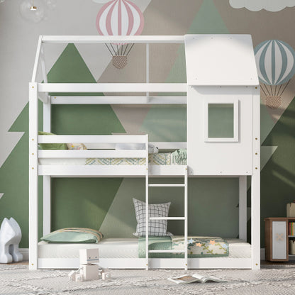 White Wooden Bunk Bed for Kids – 3FT Single Cabin Bed with Ladder & Treehouse Design
