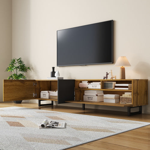 TV Cabinet 170cm – Dark Grey & Wooden TV Stand with Storage Doors & Shelves