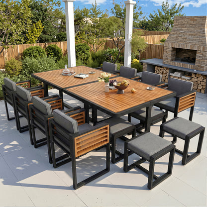 12-Seater Garden Lounge Dining Set – Solid Acacia Wood Outdoor Furniture Set (Table, Chairs & Stools)