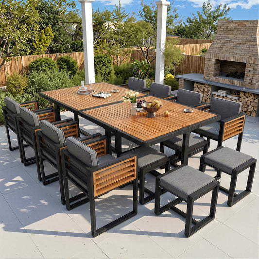 12-Seater Garden Lounge Dining Set – Solid Acacia Wood Outdoor Furniture Set (Table, Chairs & Stools)