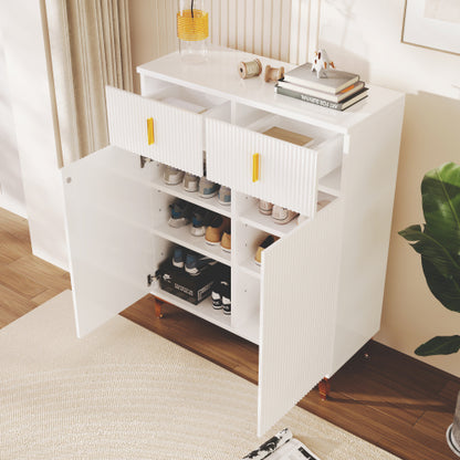 Elegant White & Gold Sideboard / Shoe Cabinet with Drawers & Adjustable Shelves (83cm)