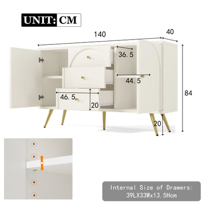 Cream White Sideboard Cabinet with 2 Doors & 3 Drawers – Modern Storage Unit (140cm)