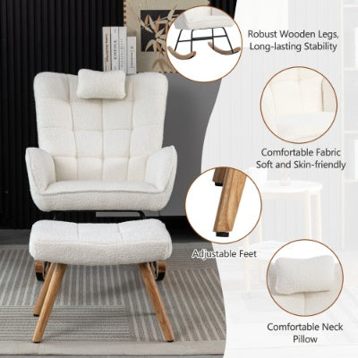 White Fabric Rocking Chair With Footstall