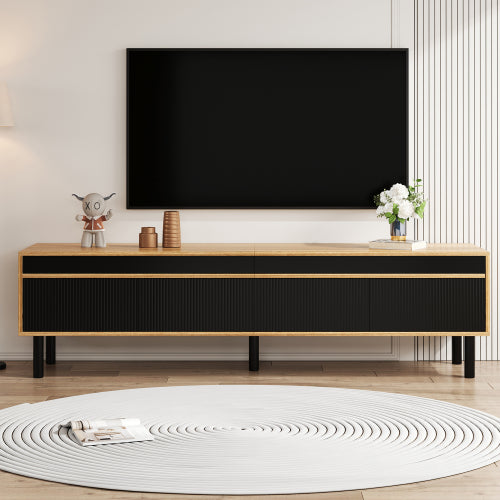 Modern TV Cabinet 170cm – Black & Wood Effect TV Stand with 4 Doors & Storage