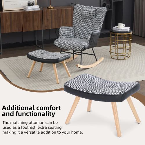 Fabric Rocking Chair for Adults – Modern Recliner Lounge Chair with Solid Wood Legs (Colourful)