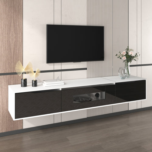 High Gloss TV Cabinet 180cm – Black & White TV Stand with LED Lights (50–59” TVs)