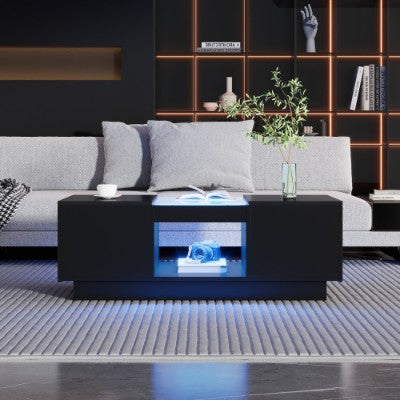 Black LED Coffee Table with Drawers