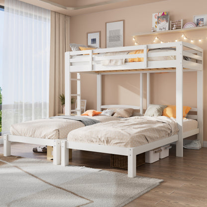 Triple Sleeper Bunk Bed for Kids & Teens – 3FT Solid Wood Frame with Ladder (White)
